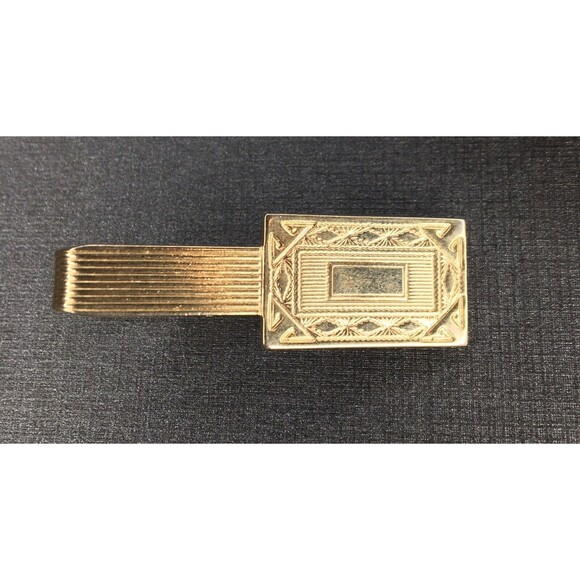 Vtg. Gold Tone Tie Clip Bar Men's Engrave Ready Monogram MCM Ornate Estate - Picture 2 of 5